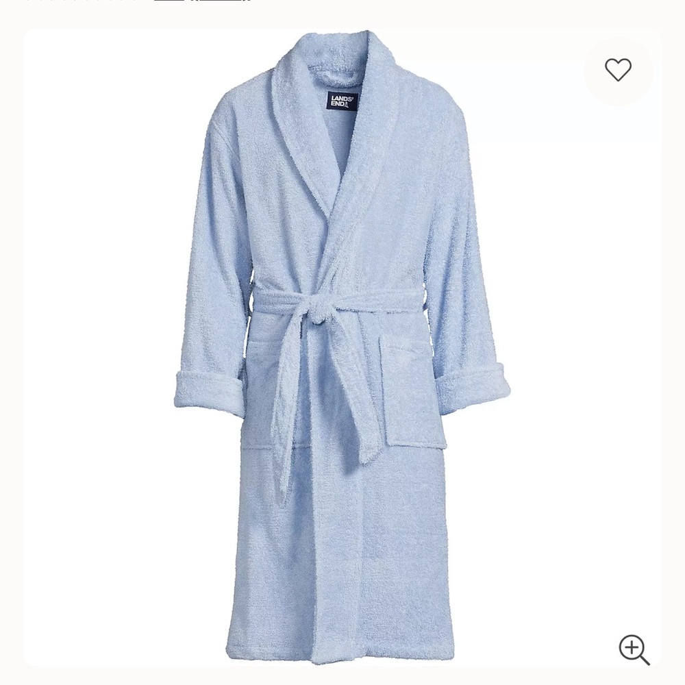 Lands' End Sky Blue Plush Terry Shawl-Collar Bathrobe